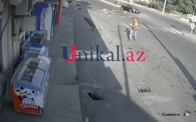 Qaxda mağazanın şüşəsini sındırıb, xuliqanlıq etdiVİDEO